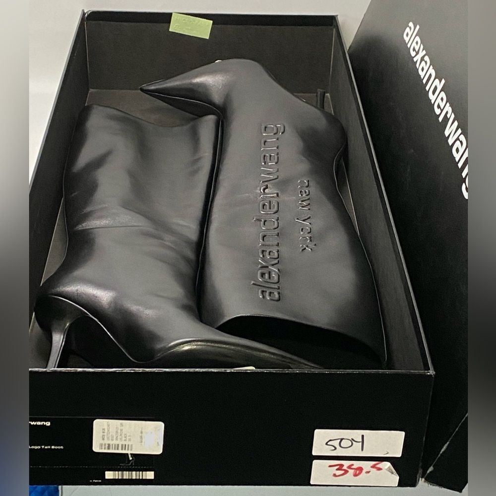 Alexander Wang Delphine brand-embossed leather heeled knee-high boots size 38.5 - Picture 13 of 15